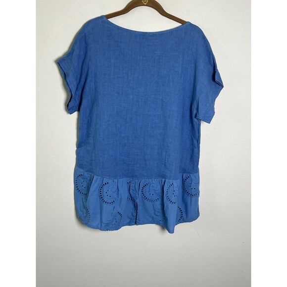 Terzo Millennio Blouse Women’s‎ Small Blue LINEN ITALY Floral Embroidery Shirt - Picture 2 of 8